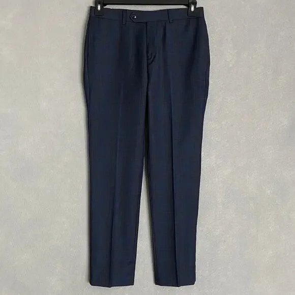 Tallia Men's 30x30 Suit Pant Vane Stretch Wool Blend Navy & Brown Check NEW